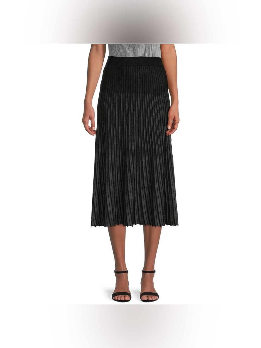 Max Studio Black Pleated A-Line Midi Skirt